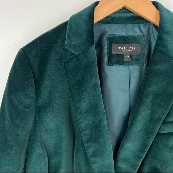 Talbots Emerald Green Velvet Blazer Jacket 20 W P (petite) Cotton formal office - Picture 12 of 12